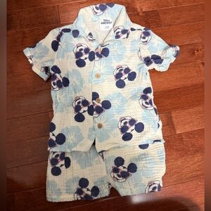 Disney Mickey Mouse Blue and White summer shirt and short set size 18 months